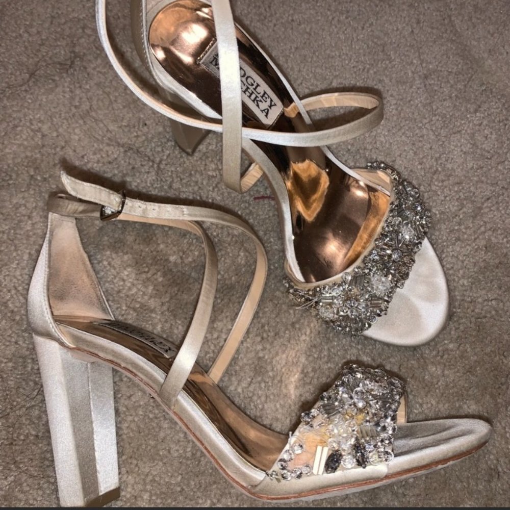 Badgley Mischka Beaded Satin Heels